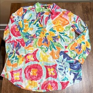 Ralph Lauren Blouse Tropical Print Tunic Loose Fit Coverup Resort Cruise Top XL